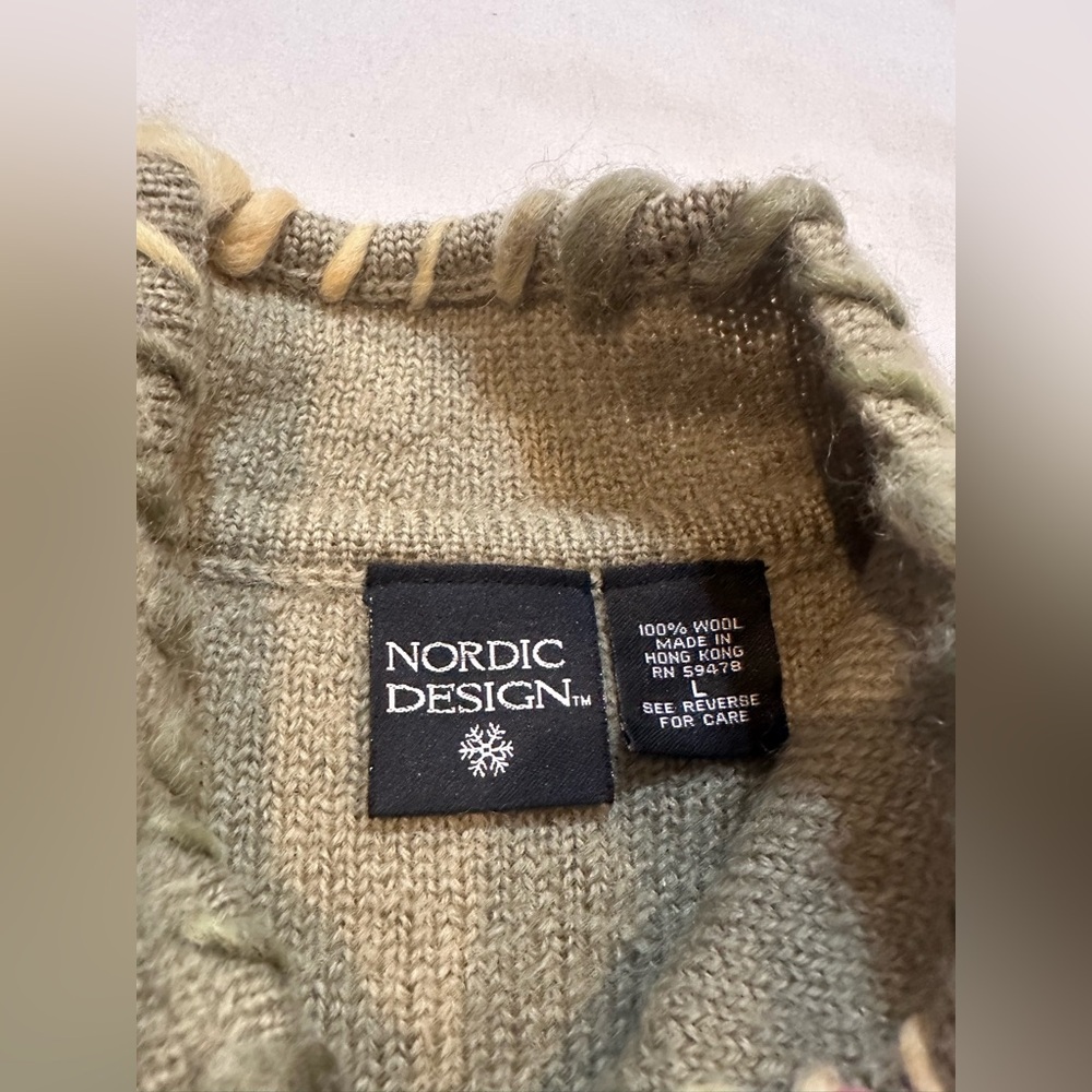 Nordic Design Wool Blend Cardigan Sweater Embroidered Floral Boho Cottagecore - Picture 7 of 14
